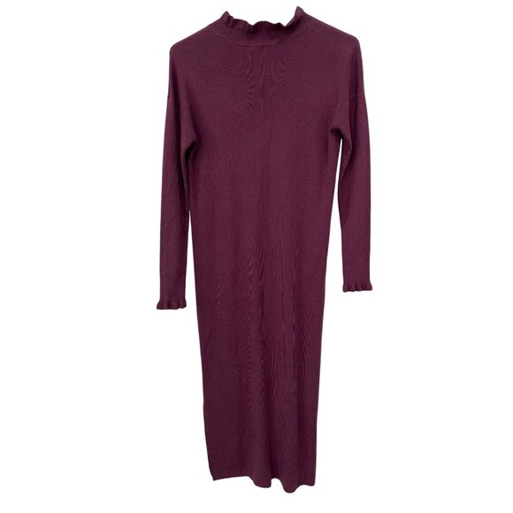Loft Sweater Dress Size XS Ribbed Long Sleeve Mock Neck Purple Stretch Cozy Knit - Picture 2 of 8